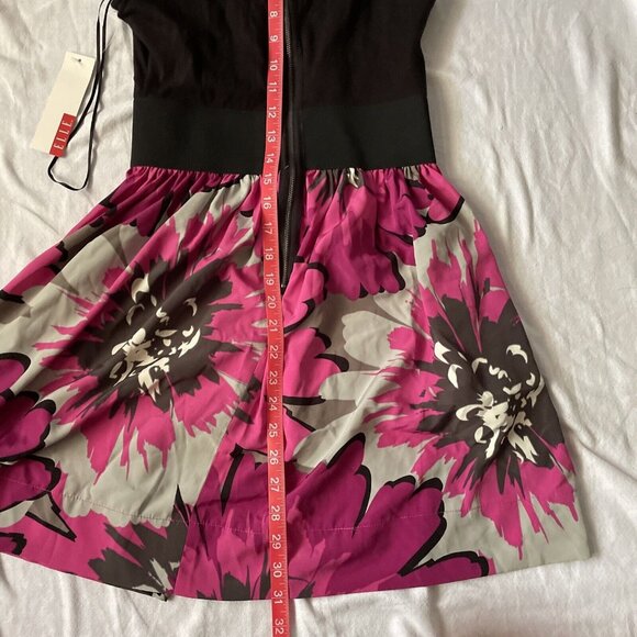 Elle Black & Pink Floral Dress With Ruffle One-Shoulder Detail XS - Picture 13 of 15